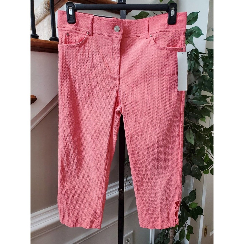 Verve Blues Women Pink Rayon Button Mid Rise Comfort Waist Casual‎ Crop Pant 12